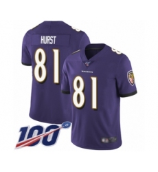 Men's Baltimore Ravens #81 Hayden Hurst Purple Team Color Vapor Untouchable Limited Player 100th Season Football Jersey