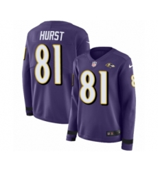 Women's Nike Baltimore Ravens #81 Hayden Hurst Limited Purple Therma Long Sleeve NFL Jersey