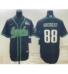 Men's Philadelphia Eagles #88 Dallas Goedert Black With Super Bowl LVII Patch Cool Base Stitched Baseball Jersey