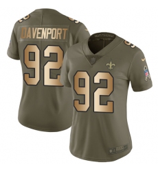 Women's Nike New Orleans Saints #92 Marcus Davenport Olive Gold Stitched NFL Limited 2017 Salute to Service Jersey
