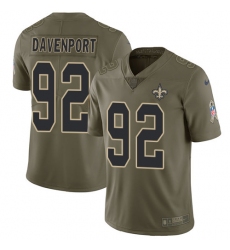 Youth Nike New Orleans Saints #92 Marcus Davenport Olive Stitched NFL Limited 2017 Salute to Service Jersey