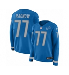 Women's Nike Detroit Lions #77 Frank Ragnow Limited Blue Therma Long Sleeve NFL Jersey