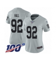 Women's Oakland Raiders #92 P.J. Hall Limited Silver Inverted Legend 100th Season Football Jersey