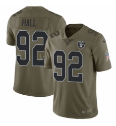 Youth Nike Oakland Raiders #92 P.J. Hall Limited Olive 2017 Salute to Service NFL Jersey
