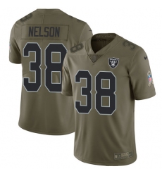 Youth Nike Oakland Raiders #38 Nick Nelson Limited Olive 2017 Salute to Service NFL Jersey