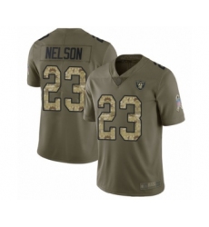 Youth Oakland Raiders #23 Nick Nelson Limited Olive Camo 2017 Salute to Service Football Jersey
