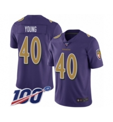 Men's Baltimore Ravens #40 Kenny Young Limited Purple Rush Vapor Untouchable 100th Season Football Jersey