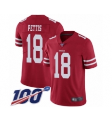 Men's San Francisco 49ers #18 Dante Pettis Red Team Color Vapor Untouchable Limited Player 100th Season Football Jersey