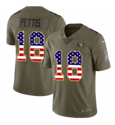 Youth Nike San Francisco 49ers #18 Dante Pettis Limited Olive/USA Flag 2017 Salute to Service NFL Jersey