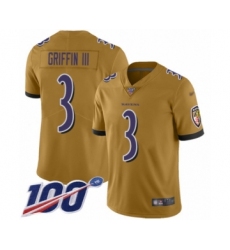 Youth Baltimore Ravens #3 Robert Griffin III Limited Gold Inverted Legend 100th Season Football Jersey