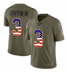 Youth Nike Baltimore Ravens #3 Robert Griffin III Limited Olive/USA Flag Salute to Service NFL Jersey