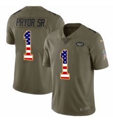 Men's Nike New York Jets #1 Terrelle Pryor Sr. Limited Olive/USA Flag 2017 Salute to Service NFL Jersey