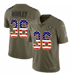 Youth Nike Oakland Raiders #36 Daryl Worley Limited Olive/USA Flag 2017 Salute to Service NFL Jersey