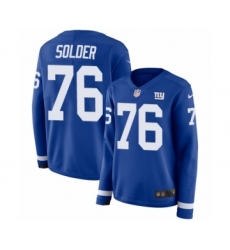 Women's Nike New York Giants #76 Nate Solder Limited Royal Blue Therma Long Sleeve NFL Jersey