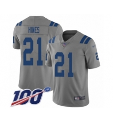 Men's Indianapolis Colts #21 Nyheim Hines Limited Gray Inverted Legend 100th Season Football Jersey