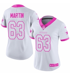 Women's Nike Dallas Cowboys #63 Marcus Martin Limited White/Pink Rush Fashion NFL Jersey