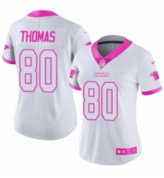 Women's Nike Carolina Panthers #80 Ian Thomas Limited White Pink Rush Fashion NFL Jersey