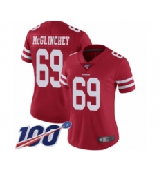 Women's San Francisco 49ers #69 Mike McGlinchey Red Team Color Vapor Untouchable Limited Player 100th Season Football Jersey