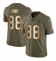 Youth Nike Houston Texans #88 Jordan Akins Limited Olive Gold 2017 Salute to Service NFL Jersey