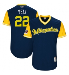 Men's Milwaukee Brewers #22 Christian Yelich Navy Yeli Players Weekend Authentic Stitched MLB Jersey