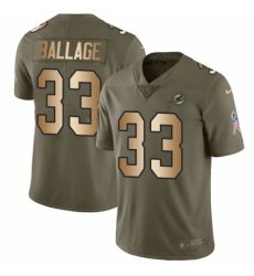 Men's Nike Miami Dolphins #33 Kalen Ballage Limited Olive/Gold 2017 Salute to Service NFL Jersey