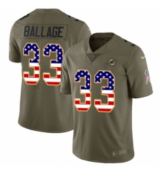 Youth Nike Miami Dolphins #33 Kalen Ballage Limited Olive/USA Flag 2017 Salute to Service NFL Jersey