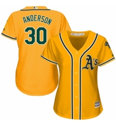 Women's Majestic Oakland Athletics #30 Brett Anderson Replica Gold Alternate 2 Cool Base MLB Jersey