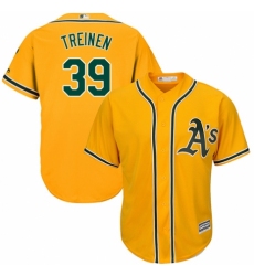 Youth Majestic Oakland Athletics #39 Blake Treinen Replica Gold Alternate 2 Cool Base MLB Jersey