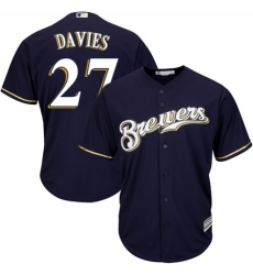 Youth Majestic Milwaukee Brewers #27 Zach Davies Authentic White Alternate Cool Base MLB Jersey