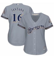 Women's Majestic Milwaukee Brewers #16 Domingo Santana Authentic Grey Road Cool Base MLB Jersey