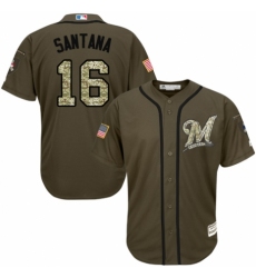 Youth Majestic Milwaukee Brewers #16 Domingo Santana Authentic Green Salute to Service MLB Jersey