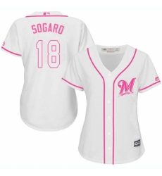 Women's Majestic Milwaukee Brewers #18 Eric Sogard Replica White Fashion Cool Base MLB Jersey
