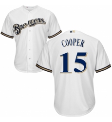 Youth Majestic Milwaukee Brewers #15 Cecil Cooper Authentic Navy Blue Alternate Cool Base MLB Jersey