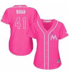 Women's Majestic Miami Marlins #41 Justin Bour Authentic Pink Fashion Cool Base MLB Jersey