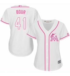 Women's Majestic Miami Marlins #41 Justin Bour Replica White Fashion Cool Base MLB Jersey