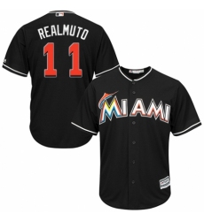 Men's Majestic Miami Marlins #11 J. T. Realmuto Replica Black Alternate 2 Cool Base MLB Jersey