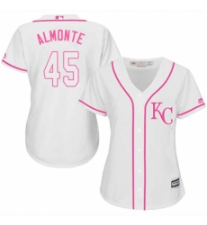 Women's Majestic Kansas City Royals #45 Abraham Almonte Replica White Fashion Cool Base MLB Jersey