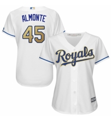 Women's Majestic Kansas City Royals #45 Abraham Almonte Replica White Home Cool Base MLB Jersey
