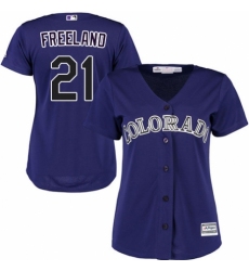 Women's Majestic Colorado Rockies #21 Kyle Freeland Authentic Purple Alternate 1 Cool Base MLB Jersey