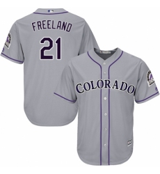 Youth Majestic Colorado Rockies #21 Kyle Freeland Replica Grey Road Cool Base MLB Jersey