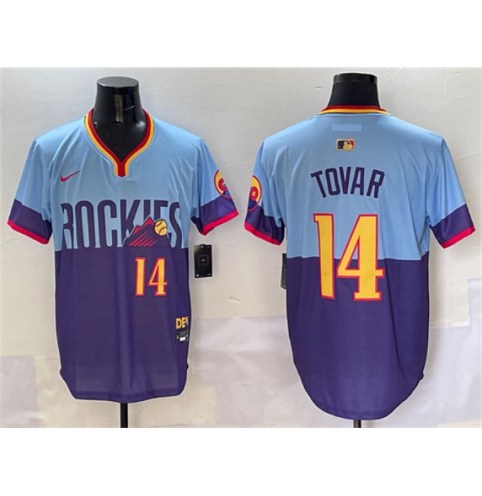 Men's Colorado Rockies #14 Ezequiel Tovar Purple Light Blue 2025 City Connect Limited Stitched Baseball Jersey