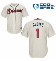 Men's Majestic Atlanta Braves #1 Ozzie Albies Replica Cream Alternate 2 Cool Base MLB Jersey