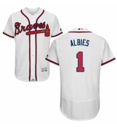 Men's Majestic Atlanta Braves #1 Ozzie Albies White Home Flex Base Authentic Collection MLB Jersey