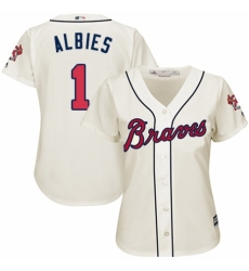 Women's Majestic Atlanta Braves #1 Ozzie Albies Authentic Cream Alternate 2 Cool Base MLB Jersey