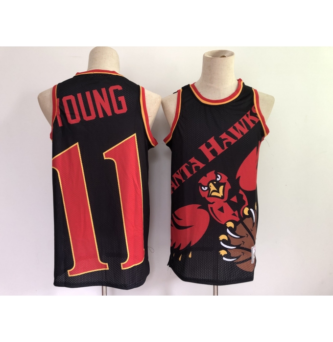 Men's Atlanta Hawks #11 Trae Young Black Big Face-2.0 Jersey