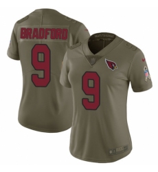 Women's Nike Arizona Cardinals #9 Sam Bradford Limited Olive 2017 Salute to Service NFL Jersey