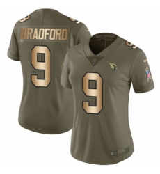 Women's Nike Arizona Cardinals #9 Sam Bradford Limited Olive/Gold 2017 Salute to Service NFL Jersey