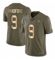 Youth Nike Arizona Cardinals #9 Sam Bradford Limited Olive/Gold 2017 Salute to Service NFL Jersey