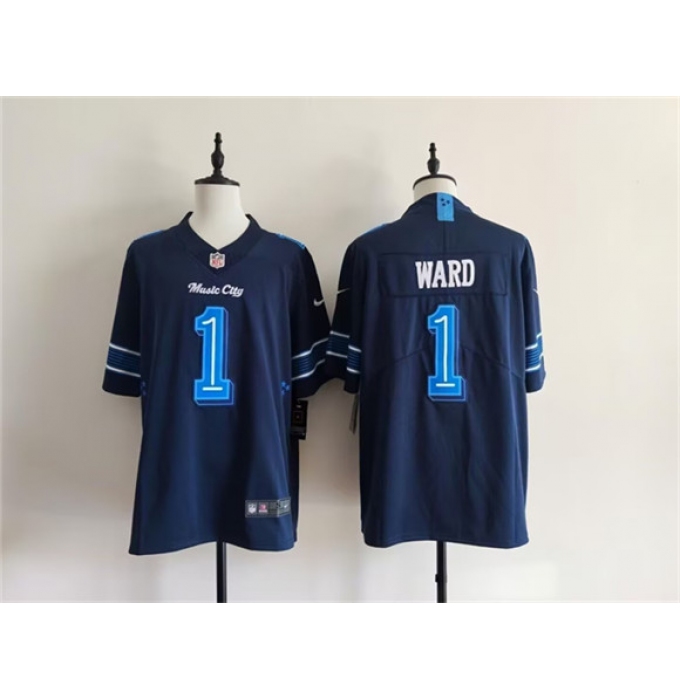 Men's Tennessee Titans #1 Cameron Ward Navy 2026 'Music City' Rivalries Collection Limited Football Stitched Jersey