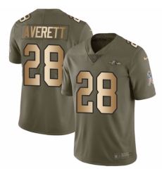 Men's Nike Baltimore Ravens #28 Anthony Averett Limited Olive/Gold Salute to Service NFL Jersey